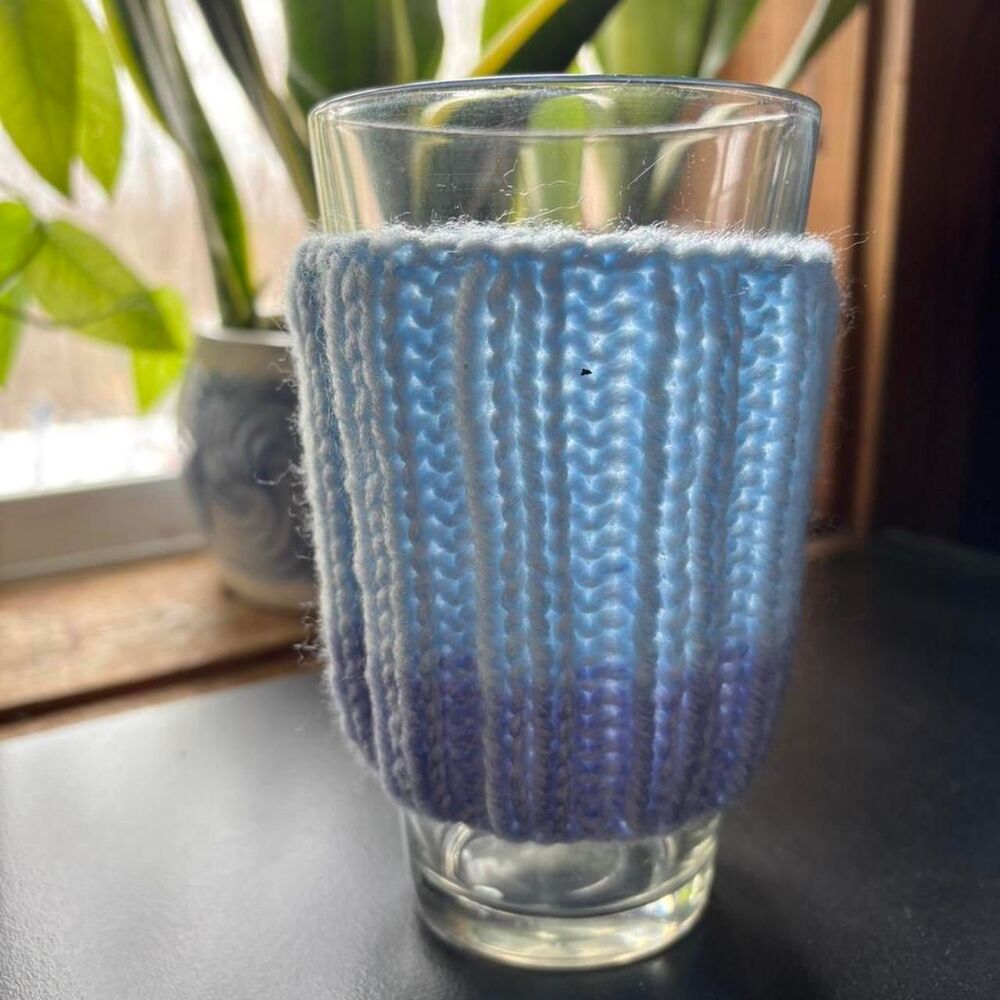 Hand knit coffee sleeve glass cozy
